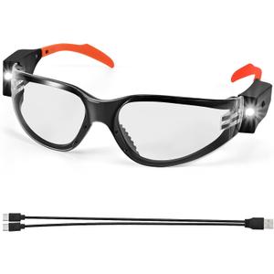 Rechargeable LED Safety Glasses for Mechanics - Ultra-Bright Built-in Cordless Work Light, Clear Anti-Fog Transparent Lenses, Ideal for Auto Repair, Under-Hood Tasks & Dark Workspaces​