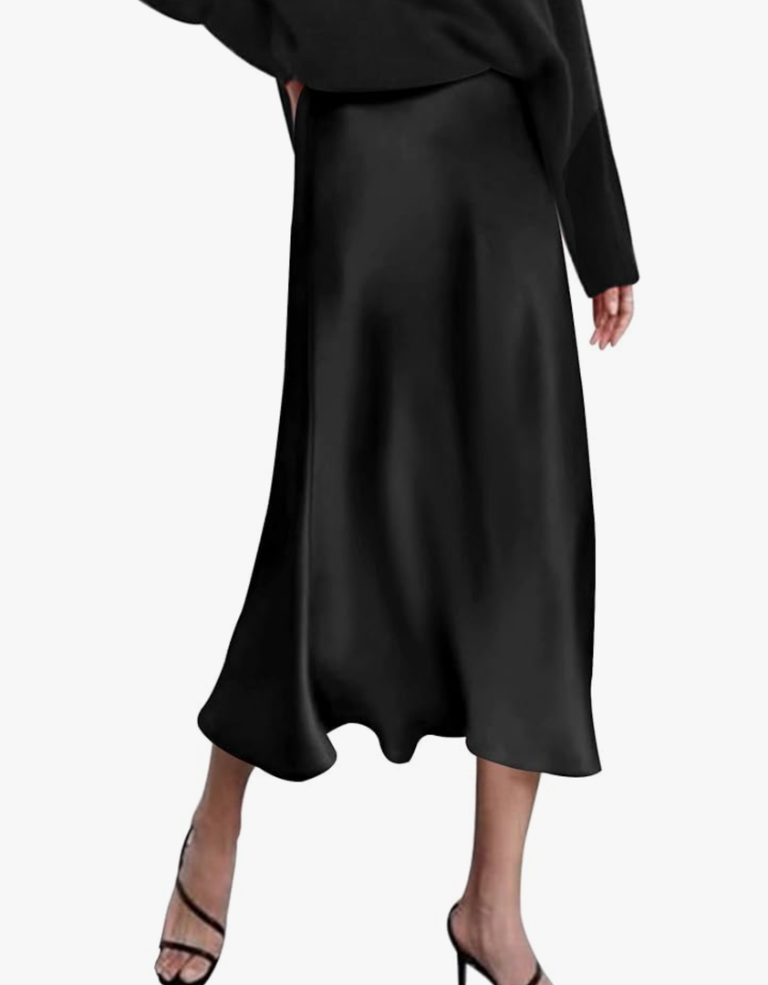 Skirts for Women Jacquard High Waist Skirt Black Elegant Midi Skirt Satin(xs)