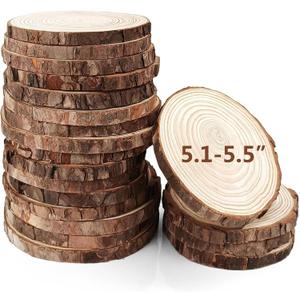 20Pcs Large Unfinished Wood Slices for Centerpieces,5.1-5.5 Inches Wood Centerpieces for Tables,DIY Round Wooden Discs with Tree Bark for Holiday Ornaments,Rustic Wedding (5.1-5.5in)