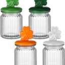 Yungyan 4 Pcs St. Patrick's Day Candy Jar with Shamrock Ceramic Lid Clear Glass Shamrock Cookie Jar St Patricks Day Decorations for Candy Dish Cookie Chocolate Irish Table Party Supplies