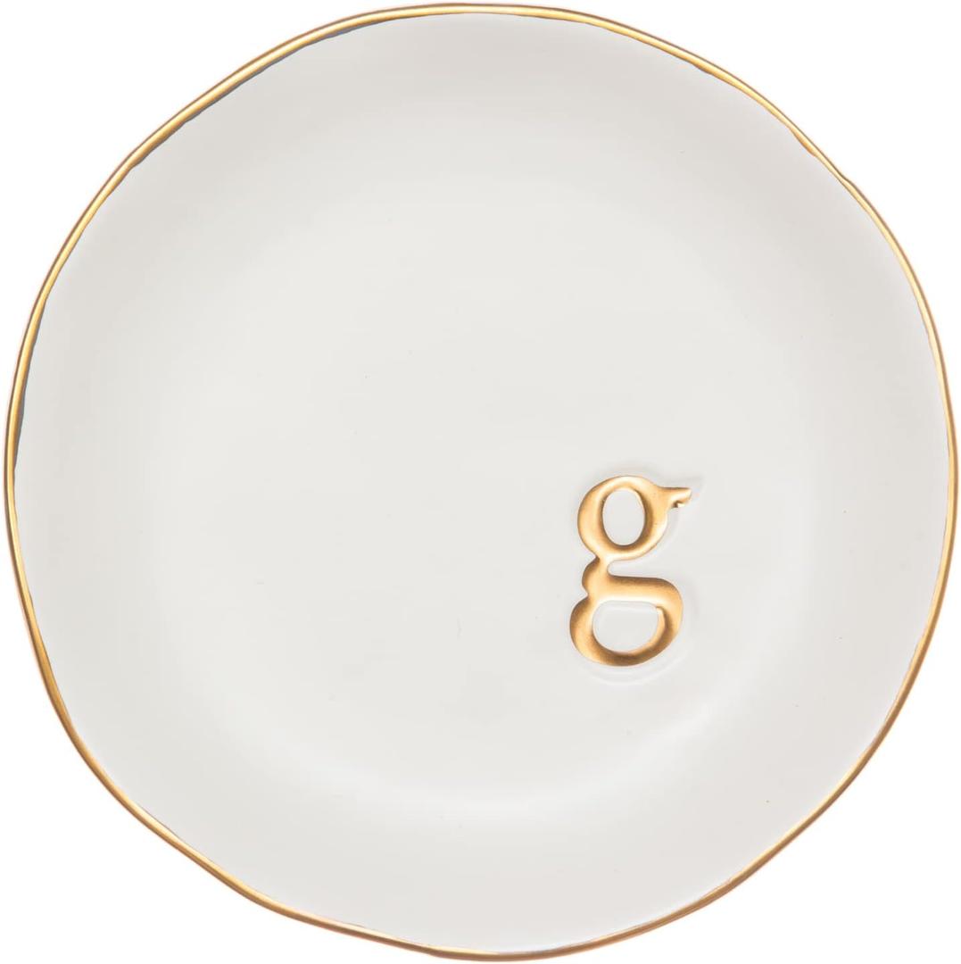 COLLECTIVE HOME - Ceramic Jewelry Tray, Decorative Trinket Dish for Rings Earrings Necklaces Bracelet Watch Keys, Birthday Mother's Day for Women, 4.75", White Surface (G)