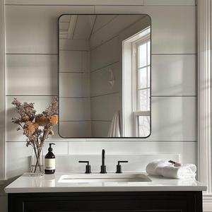 ANDY STAR Black Bathroom Mirrors for Over Sink, 24x32 Inch Matte Black Mirror for Bathroom, Rectangle Metal Vanity Mirror for Wall-Modern Clean Design with Superior Stainless Steel Frame