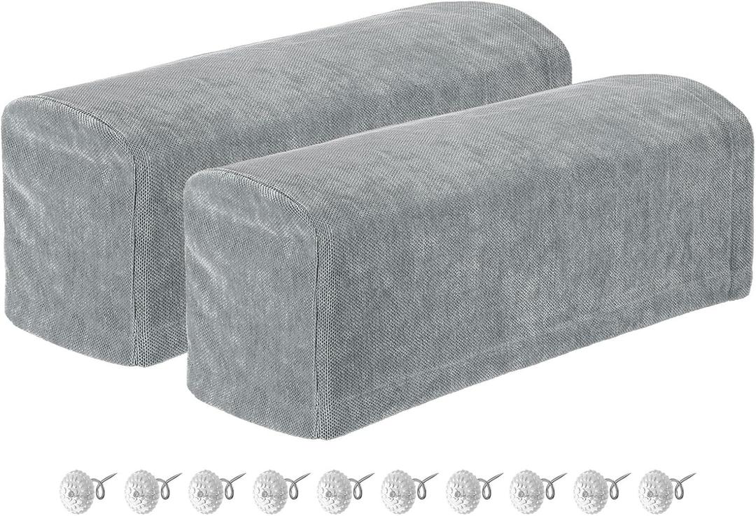 uxcell 2Pcs Stretch Armrest Covers, Chenille Soft Armchair Slipcovers Couch Recliner Arm Cover with Twist Pins for Chair Sofa Protector, Grey