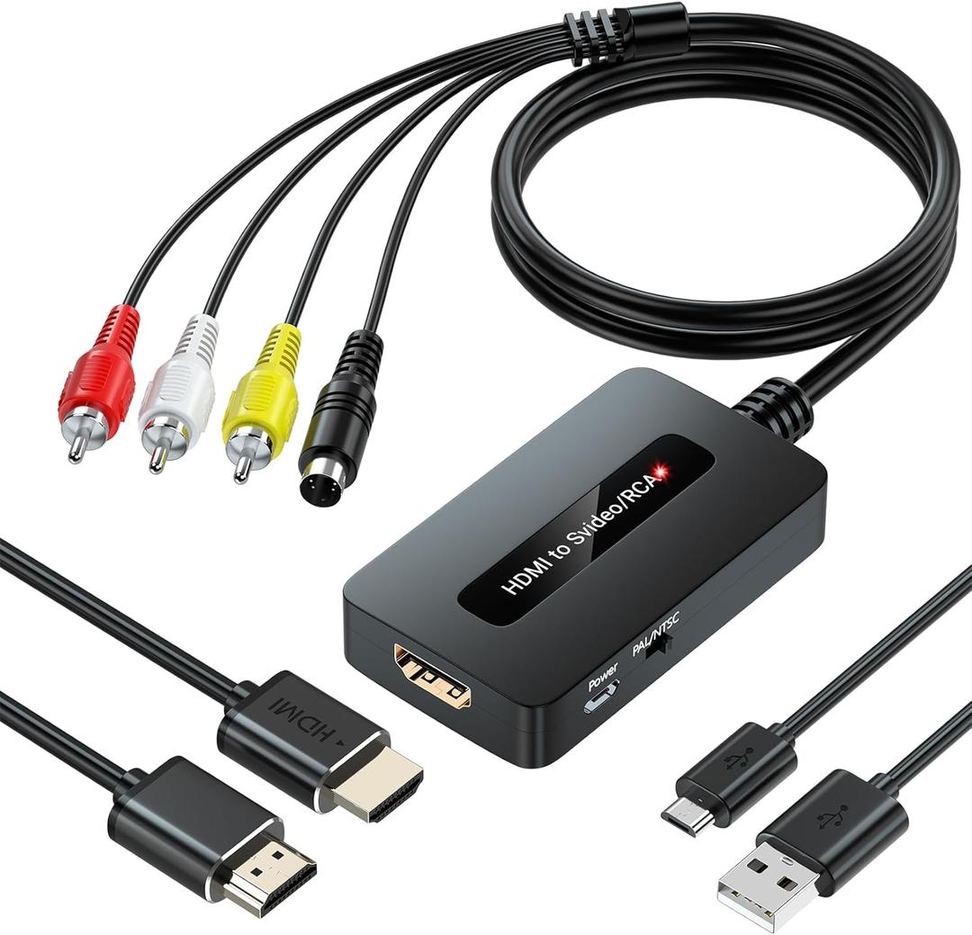 HDMI to S Video RCA Converter, 1080P HDMI to AV Composite S-Video 2 in 1 Converter for DVD/STB/PS3/PS4 to Display on Older TV with Svideo/RCA Inputs(Not Support 4k HD)