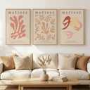 Large Framed Pink Matisse Botanical Floral Canvas Wall Art, Set of 3, 20"W x 30" H x 3Pcs