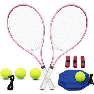 Tennis Rackets for Adult, 2 Players Adult Recreational Tennis Rackets Set for Beginners and Professional with 4 Tennis Balls, 3 Overgrips, 1 Tennis Bag (Pink)