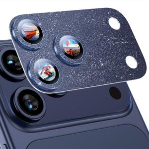 Uyiton for iPhone 17-Pro-Max Camera-Lens Protector: Bling [Not Easy to Break][Strong Adsorption][Case-Friendly] Metal Tempered Glass Rear Camera Screen Cover - Glitter Blue