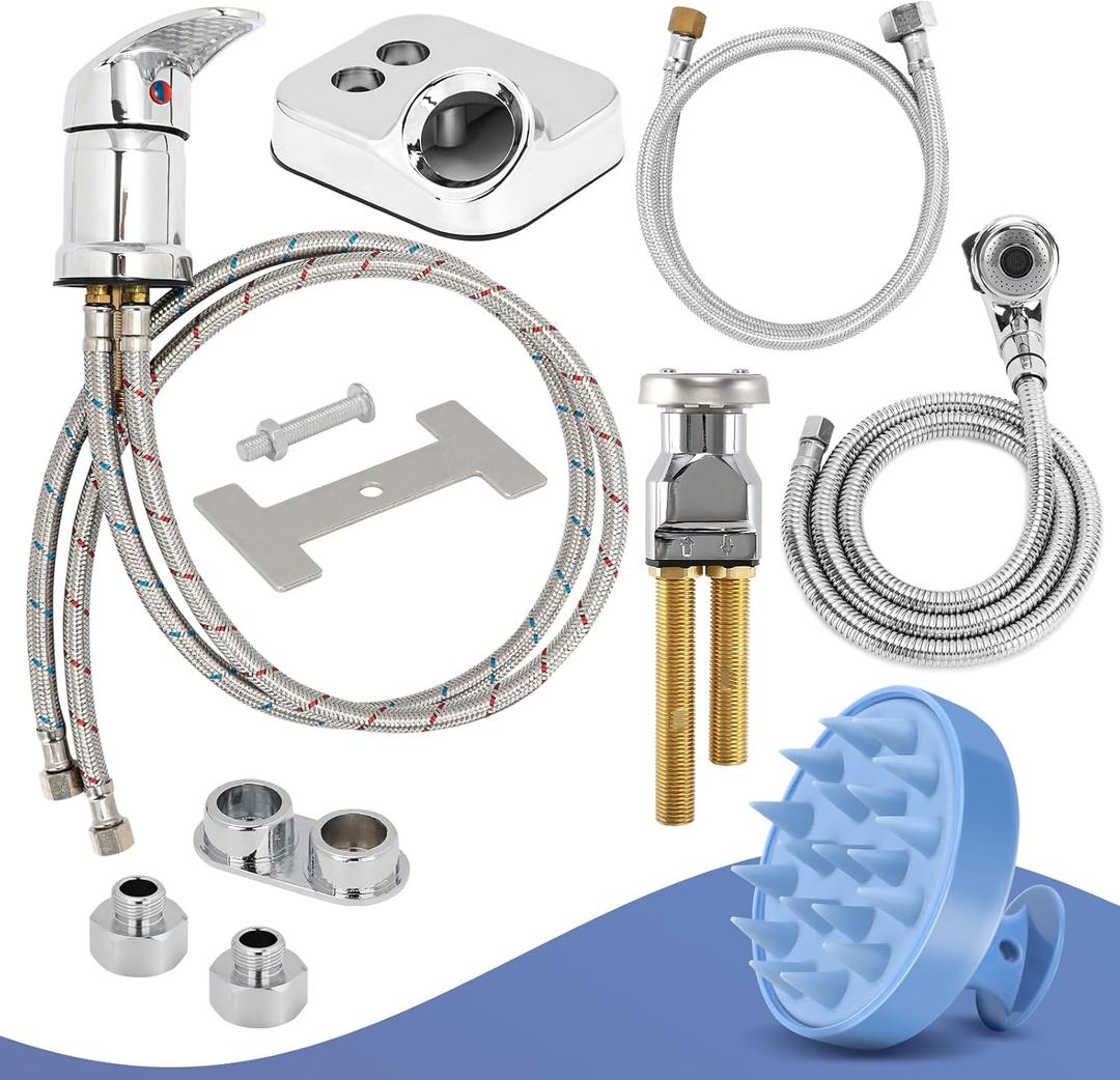 LukLoy Shampoo Bowl Sprayer Hose Replacement with Faucet Vacuum Breaker Kit Hair Shampoo Brush, 1/4" Nut Professional Salon Sink Stainless Steel Hose for Sink Bed