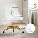 VECELO Velvet Vanity Desk Chair with Height-Adjustable for Office Living Room Bedroom Make Up Study, 360Swivel, Wheeled Gold Base, White