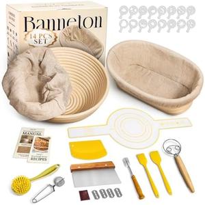 BAVIFY Sourdough Starter Kit, 9" Round & 10" Oval Banneton Bread Proofing Baskets Set, Sourdough Bread Baking Supplies Making Tools with Dough Scraper, Whisk, Bread Lame, Silicone Sling, Recipe BAVIFY Sourdough Starter Kit, 9" Round & 10" Oval Banneton Bread Proofing Baskets Set, Sourdough Bread Baking Supplies Making Tools with Dough Scraper, Whisk, Bread Lame, Silicone Sling, Recipe