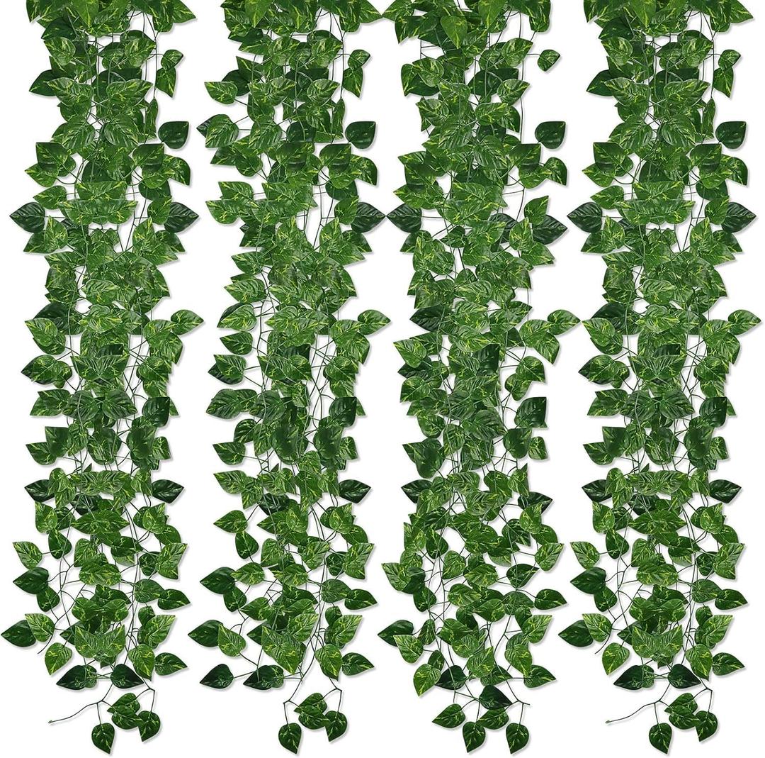 Kalolary 12 Pack Artificial Ivy Garlands, 88FT Scindapsus Leaf Fake Vines Plants Greenery Hanging Plants Vine Fake Plants for Wedding Bedroom Background Arch Wall Jungle Table Office