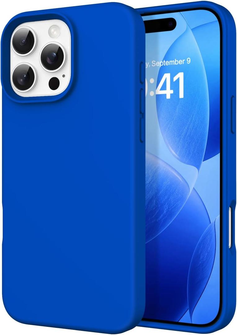 DOMAVER Case for iPhone 16 Pro Max 6.9'' Smooth Liquid Silicone Soft Gel Rubber Microfiber Lining Cushion Cover Shockproof Protective Phone Cases Compatible with iPhone 16 Pro Max-Klein Blue