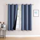 ChrisDowa 100% Blackout Curtains for Bedroom with Black Liner, 2 Thick Layers Total Blackout Thermal Insulated Grommet Window Curtains 2 Panels Set (Stone Blue, 42 x 63 Inch)