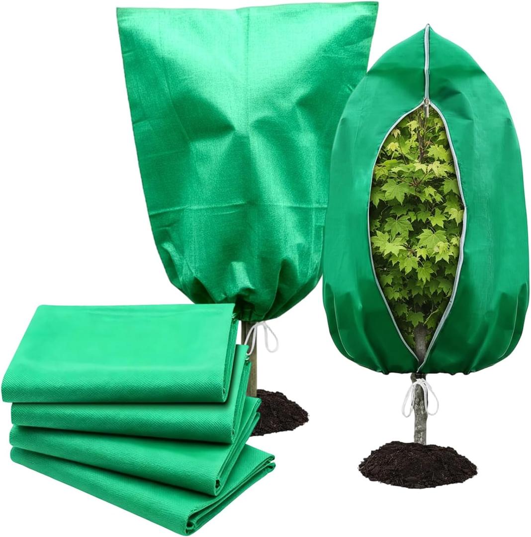 4 Pack Frost Blankets for Outdoor Plant Covers Freeze Protection Frost Covers31.5" x 47.3" with Zipper Drawstring Outdoor Winter Frost Cold Weather Shrubs Trees Jacket Covers(Green)