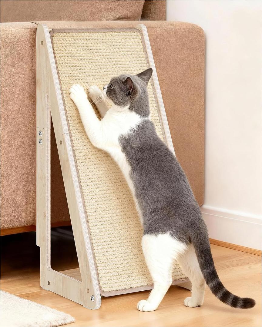 26.4'' Sisal Cat Scratcher Ramp for Indoor Large Cats, Vertical Scratching Post, Wooden Cat Furniture