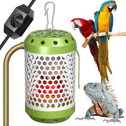 GlowUp Bird Cage Heater with 2 x 100W Ceramic Heat Lamp Bulbs, with Adjustable Temperature Switch Reptile Heat Lamp Guard Bird Cage Heat Lamp for Captive Birds, Reptiles