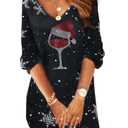 UNIQUEONE Women Dress Shirt Christmas Long Sleeve Tops Red Wine Glass Christmas Shirts V Neck Xmas Santa Hat Graphic M