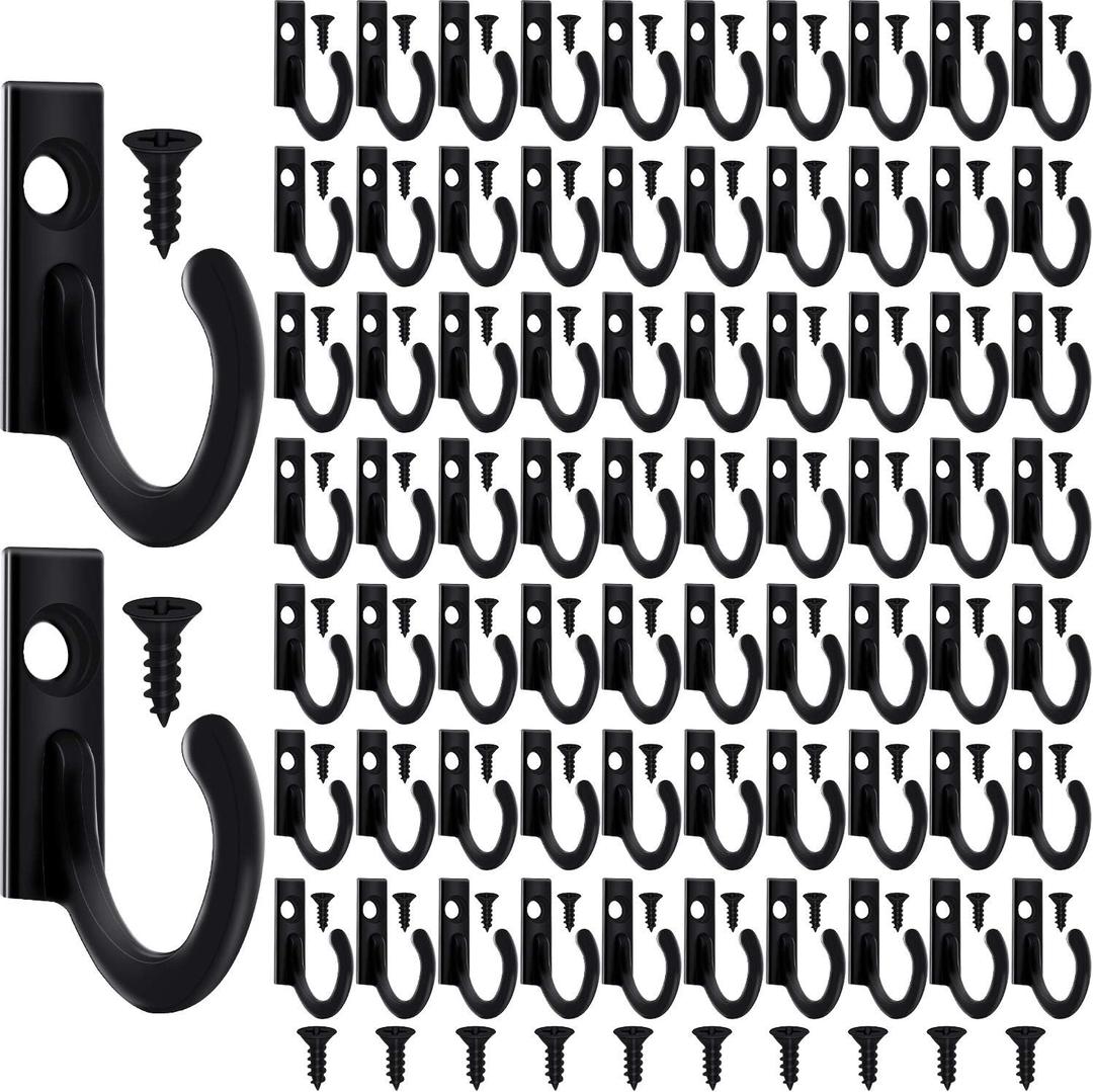 Zhehao 100 Pieces Key Hooks Jewelry Small Hook Key Hanging Small Wall Mounted Single Hook Robe Clasp Coat Hooks and 110 Pcs Screws for Hanging Hat, Scarf, Bag(Black,100 Pieces)