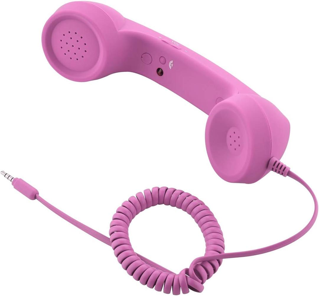 CM Vintage Retro Telephone Handset Cell Phone Receiver MIC Microphone for Cellphone Smartphone, 3.5 mm Socket (Pink)