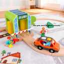 Wooden Car Wash Station with Train Truck,Expansion Pack Compatible with Railway Train Set,Wooden Toy Train Accessory for Kids Age 3 and Up
