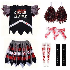 Zombie Cheerleader Carnival Dress More Accessories Costume Horror Scary Costume Kid's Girls' Halloween Carnival Performance Party Easy Carnival Costume Dress Up, M