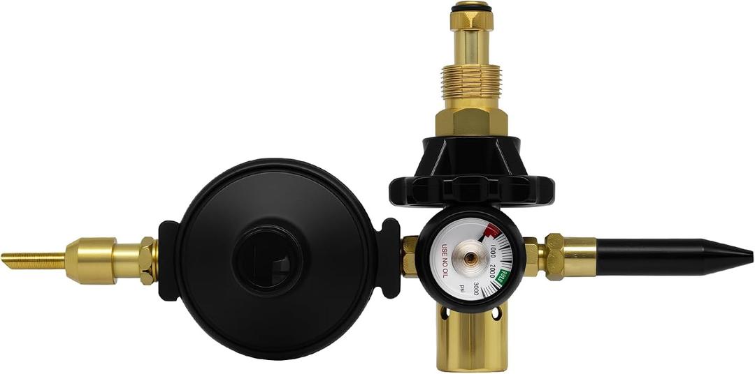 High Flow Helium Tank Regulator With Pressure Gauge (0-3000 PSI) and CGA-580 Helium Tank Valves, Includes Shut-Off Valve For Foil Balloons