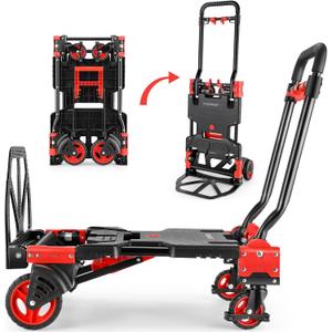 330LB Folding Hand Truck Heavy Duty Carrying, Combination of Four Wheels and Two Wheels Convertible Dolly Cart with Retractable Handle Dolly for Moving Office Carts.