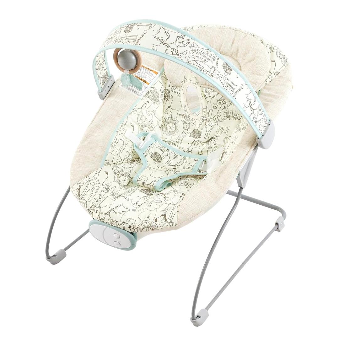 Baby Bouncer, Infants Bouncy Seat with Music and Vibrations,Portable Baby Rocker with Hanging Grasping Planet & Mirror for Newborns Indoor Outdoor Use 0-6 Months Up to 20 lbs