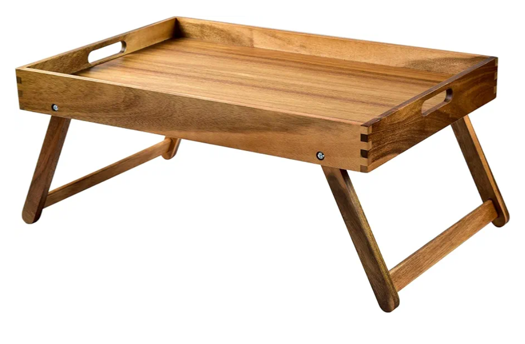 Extra Large Folding Bed Tray Table, 22’’ x 14’’ Acacia Wood Breakfast Tray, Food Serving Tray with Legs for Eating in Bed