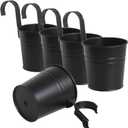 Leoyoubei Hanging Flower Pots for Outdoor Indoor Plants with Removable Hooks -5 Pack Metal Buckets Hanging Plant Pots Wall Fence Home Decor-Storage Box,Drainage Holes -5''Diameter (Black)