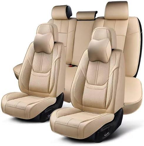 KIDYACWST Auto Car Seat Covers Accessories Full Set Leather Cushion Protector Breathable Waterproof Seat Cover for Cars Universal Fit (Beige, Front Pair and Rear)