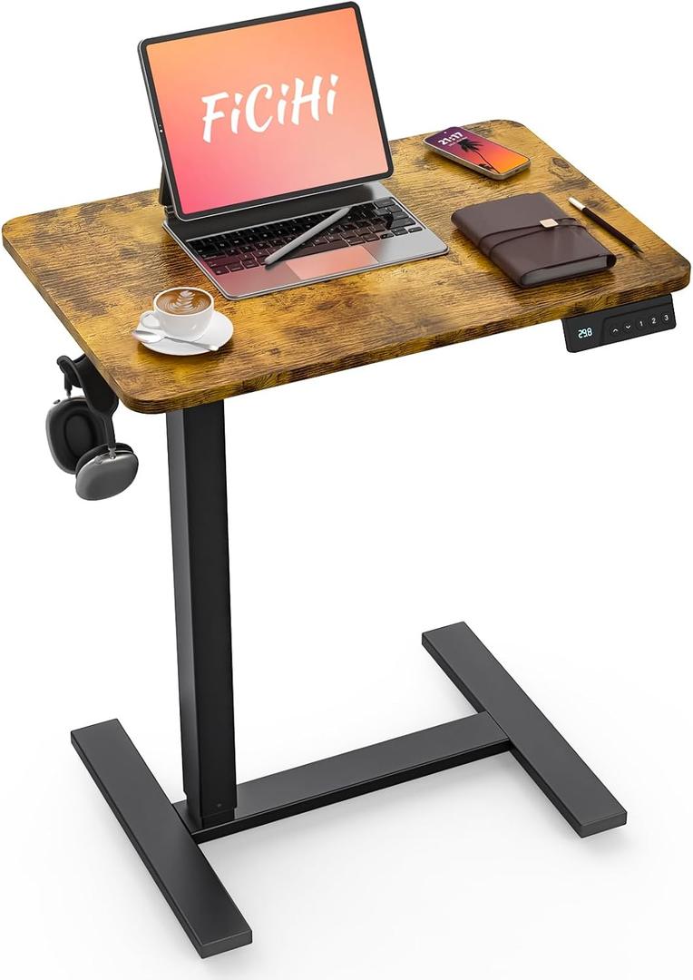 Mobile Standing Desk with Wheels - Electric Height Adjustable Small Movable Laptop Desk, Portable Rolling Computer Sit Stand Side Table for Home Office, Sofa&Bedside Use (23.6",Rustic Brown) (23.6" x 15.7")