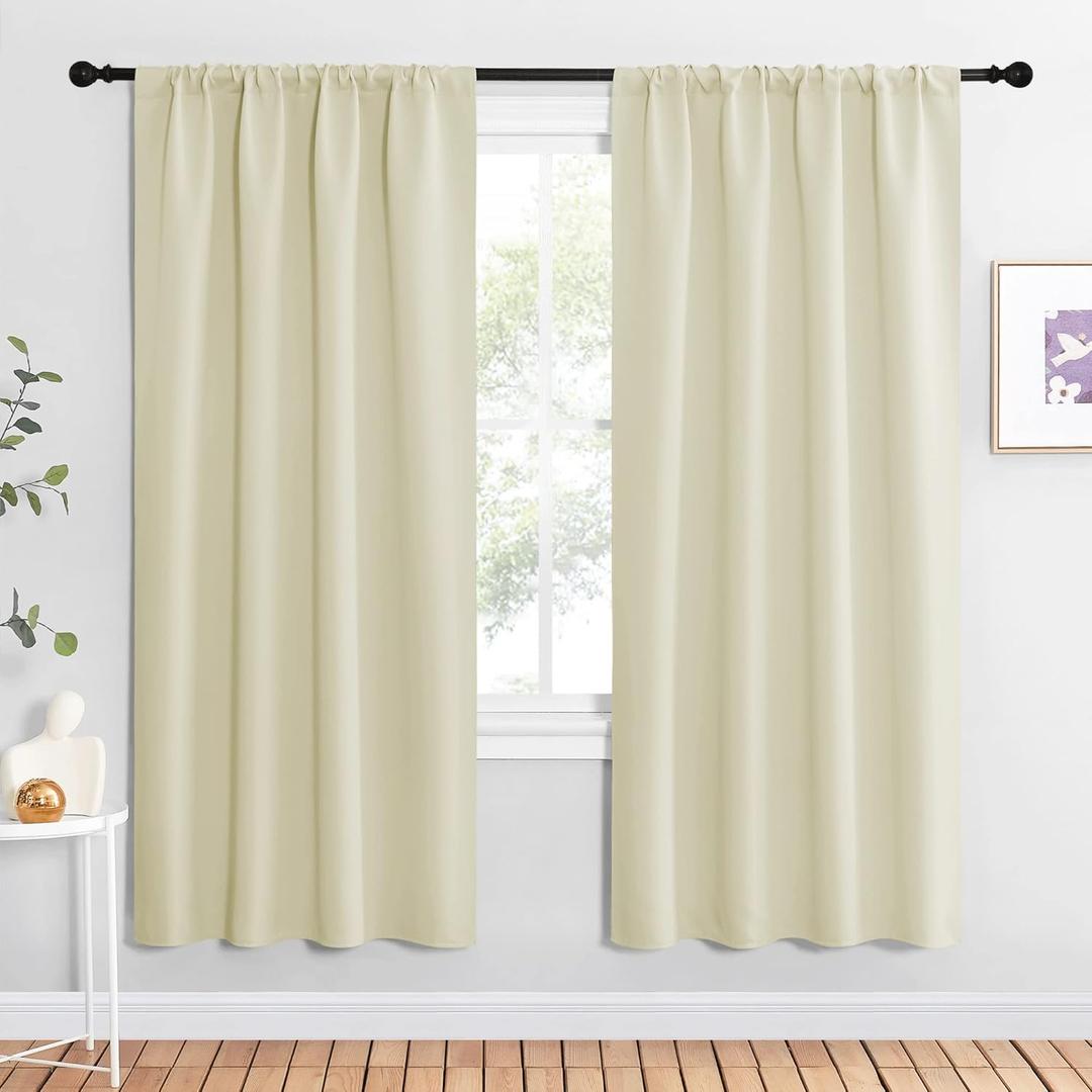 NICETOWN Beige Blackout Curtains for Living Room - Triple Weave Home Decoration Thermal Insulated Solid Rod Pocket Blackout Drapes for Bedroom(Set of 2, 42 x 72 Inch), Beige