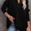 Dokotoo Women's Casual Oversized Half Zip Sweatshirts Long Sleeve Solid Color Pullover Jackets with Pockets (Black, XXL)