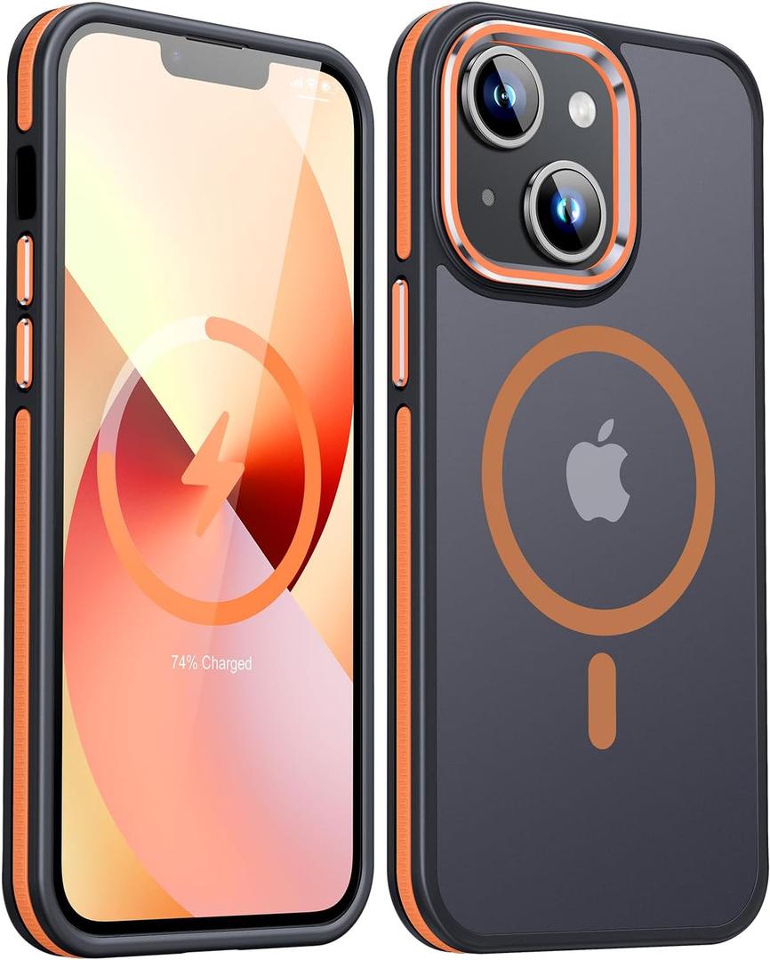 JAME Magnetic for iPhone 13 Case & iPhone 14 Case, [Compatible with Magnetic] [Shockproof Military-Grade Protection] Slim Non-Slip Translucent Matte Phone Case for iPhone 13/iPhone 14 6.1, Orange