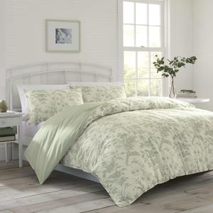 Laura Ashley Home - Queen Duvet Cover Set, Reversible Cotton Bedding with Matching Shams, Lightweight Home Decor for All Seasons (Natalie Sage, Queen) Green (Queen (3-Piece))