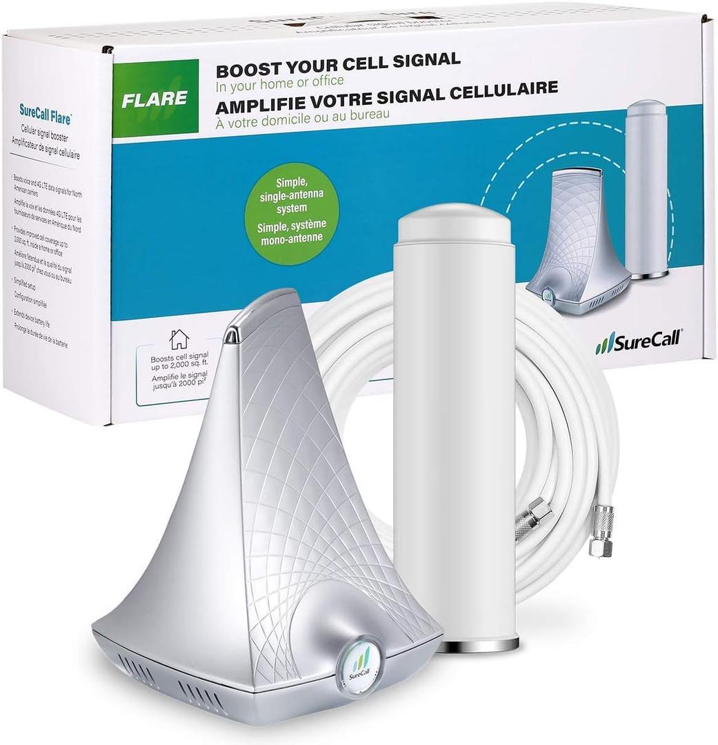 SureCall Flare Cell Signal Booster for Working from Home up to 2500 sq ft, Boosts 5G/4G LTE, Omni Outdoor Antenna, Multi-User All Carrier, Verizon AT&T Sprint T-Mobile, FCC Approved, USA Company SureCall Flare Cell Signal Booster for Working from Home up to 2500 sq ft, Boosts 5G/4G LTE, Omni Outdoor Antenna, Multi-User All Carrier, Verizon AT&T Sprint T-Mobile, FCC Approved, USA Company