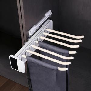 Pull Out Pants Rack, 7 Arms Aluminum Alloy Slid Pant Rack, Closet Pants Organizer Load 51lbs Pull Out Trousers Rack Sizes L 13.8in h 5.5 in w 13.4in (Left-Side Installation)