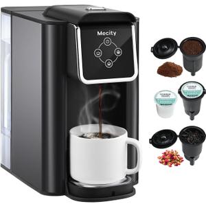 Mecity Coffee Maker 3 in 1 Single Serve Coffee Machine, Compatible with K cup Capsules, Instant Coffee Pot, Tea maker, 6,8,10 Oz Cup, Removable 50 Oz Water Reservoir, 120V 1150W, Dark Grey