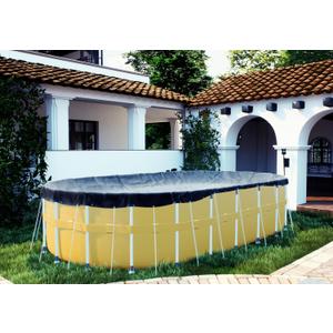 ShadeMart 15' x 30' Oval Swimming Pool Cover Blue Winter Pool Cover Tarp 100 GSM Extra Heavy Duty Anti-Leaf Waterproof UV Resistant Customize Size Pool Cover (Cover Size: 19'x34’ / 4 ft .Overlap)