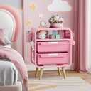 Pink Nightstand,Cute End Table with Storage Drawer,Kids Nightstand for Bedroom Furniture,Bedside Table Small Pink Desk Coffee Table for Living Room, Dorm,Office