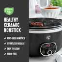 GreenLife 6QT Slow Cooker, Non-Toxic PFAS-Free Ceramic Nonstick Removable Interior Bowl, Programmable, Family Friendly, Keep Warm, Stovetop & Oven Safe, Dishwasher Safe Crock, Timer, Glass Lid, Black, 6 Quarts
