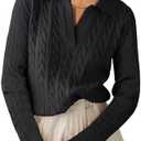 ANRABESS Womens Cable Knit Sweaters Long Sleeve V Neck Sweater Tops Casual Pullover Polo Shirts 2025 Fall Fashion Outfits, XL, Black