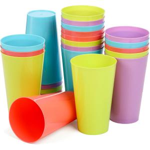 24 Pack Plastic Tumbler Cups, 13 OZ Unbreakable Water Drinking Cups, Colored Reusable Nesting Beverage Cups for Parties, BBQ Picnics, Smoothies, Juice, Stackable