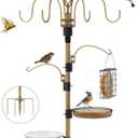 Bird Feeding Station with Multi Feeder Hanging, 4-Hook Bird Feeder Pole with 5 Prong Base, Metal Suet Feeder, Mesh Tray for Attracting Wild Birds and Planter Hanger (Copper 91in)