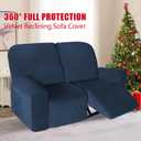 Velvet 6 Pieces Recliner Loveseat Cover Stretch Sofa Slipcover Furniture Protector with Elastic Bottom, Thick Soft Washable (Navy)