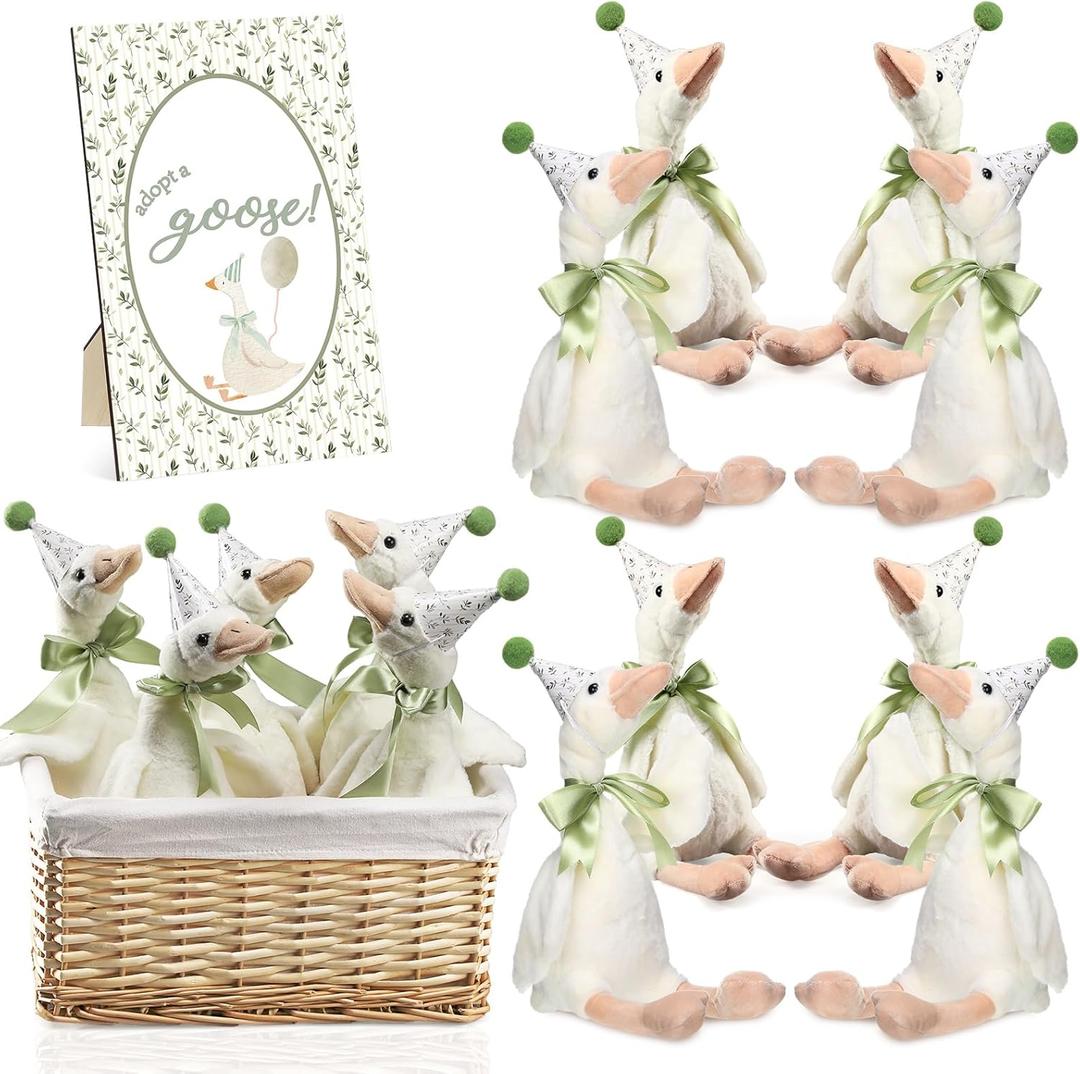 Blueweenly 8 Sets One Silly Goose Birthday Decoration 15.7 Inch Soft Silly Goose Stuffed Animal Hat with Wood Table Decor for Birthday Party Decoration
