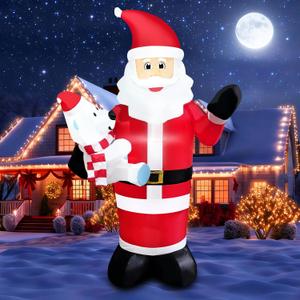Christmas Inflatable Outdoor Decor 6.5FT Blow Up Santa Claus Cute Polar Bear Lighted Inflate Xmas Decoration Lights for Lawn, Garden, Patio, Holiday Party Indoor Home Winter Display Oraments