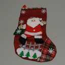 2025 New Christmas Santa Stockings, Plush Velvet Christmas Stockings, Plush Christmas Stocking with 3D Santa Figurines, Xmas Stocking Holiday Christmas Decoration Gifts for Family Kids12.2"*7.48"