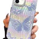 I-MGAE-IN-AR Designed for iPhone 12 Case, Designed for iPhone 12 Pro Case, Cute Soft Slim TPU Shockproof Protective 3D Diamond Camera Lens Protection Frame Butterfly Phone Cases Women Girls Silver